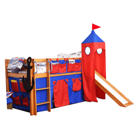 Tomato KidZ Jersey Mid Sleeper with Slide, Tower and Curtains Tomato KidZ Jersey Mid Sleeper with Slide, Tower and Curtains