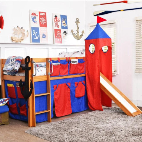 Oslo Basics Jersey Mid Sleeper with Slide, Tower and Curtains - Kids Haven Oslo Basics Jersey Mid Sleeper with Slide, Tower and Curtains - Kids Haven