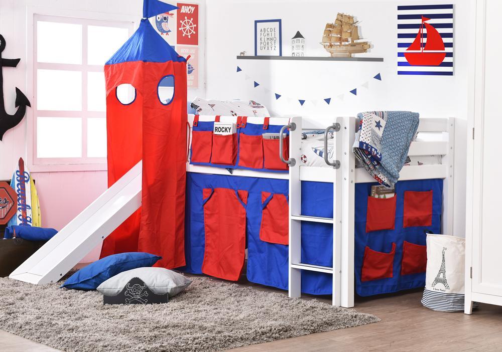 Oslo Basics Jersey Mid Sleeper with Slide, Tower and Curtains - Kids Haven Oslo Basics Jersey Mid Sleeper with Slide, Tower and Curtains - Kids Haven