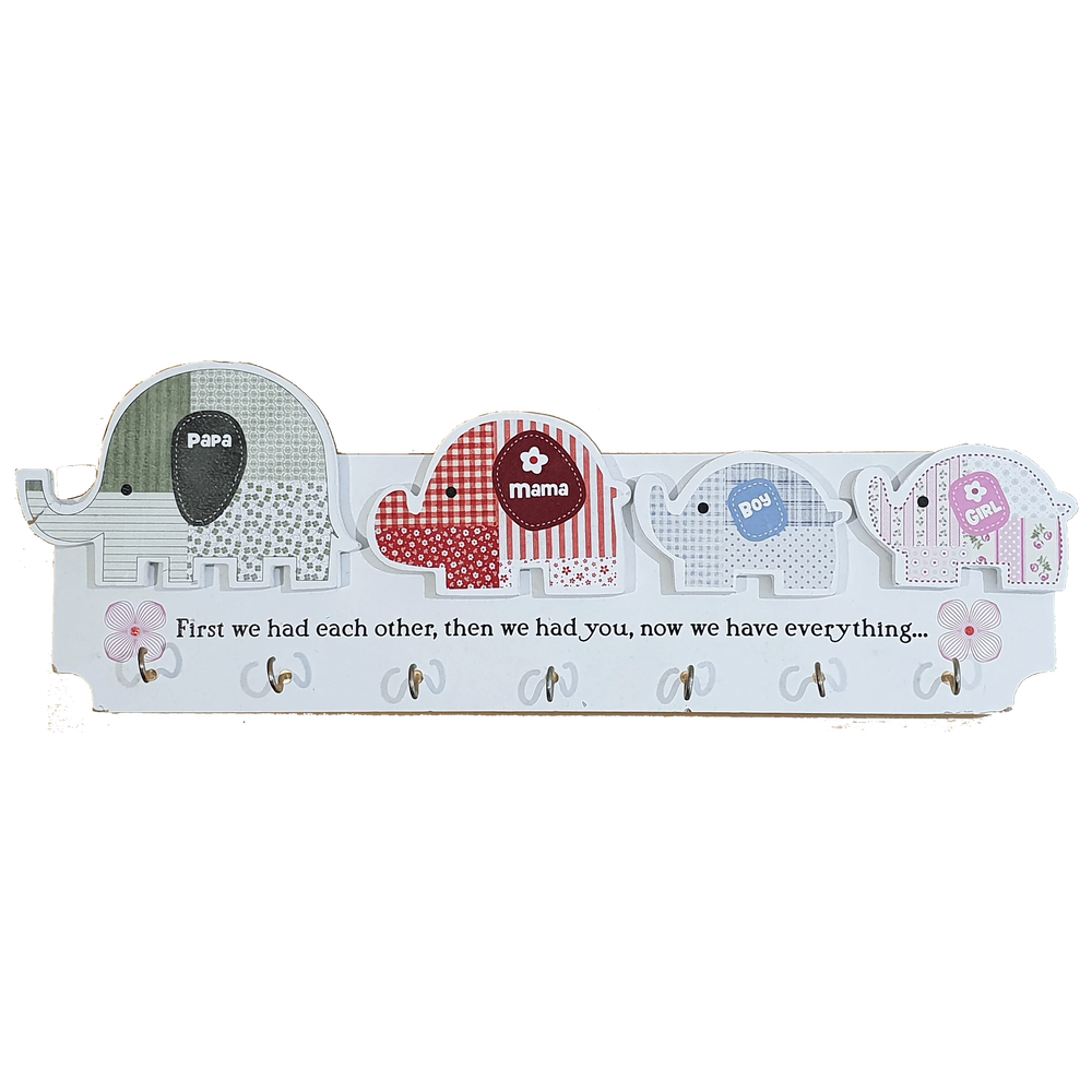 C&F Wooden Elephant Family Key Holder