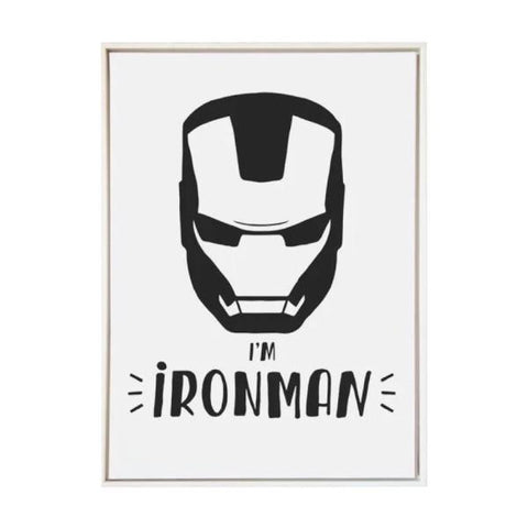 Wooden Frame-Iron Man Black & White