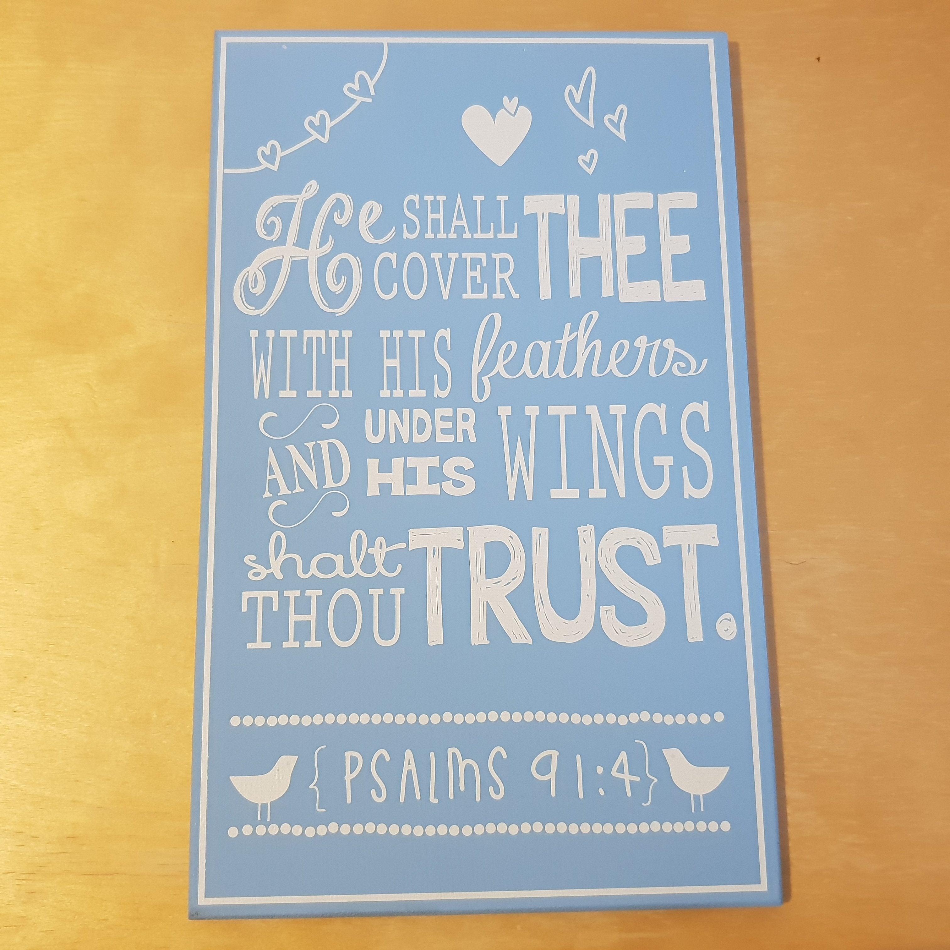 C&F Wooden He Shall Cover Thee (Blue) Quote Plaque - Kids Haven