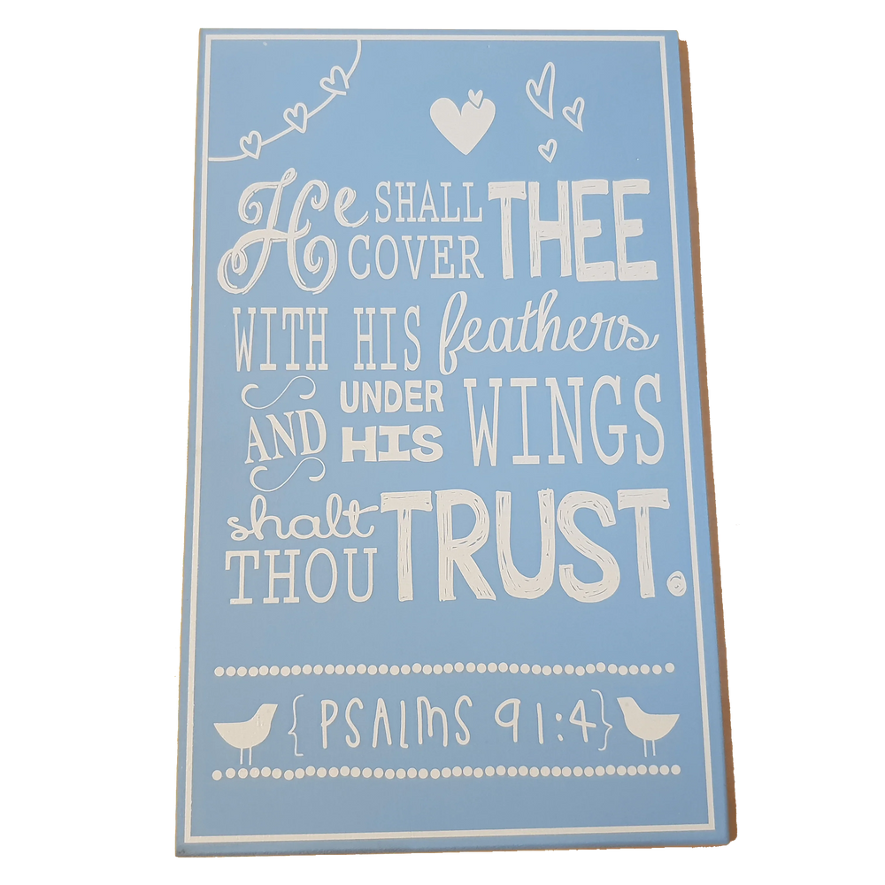 C&F Wooden He Shall Cover Thee (Blue) Quote Plaque