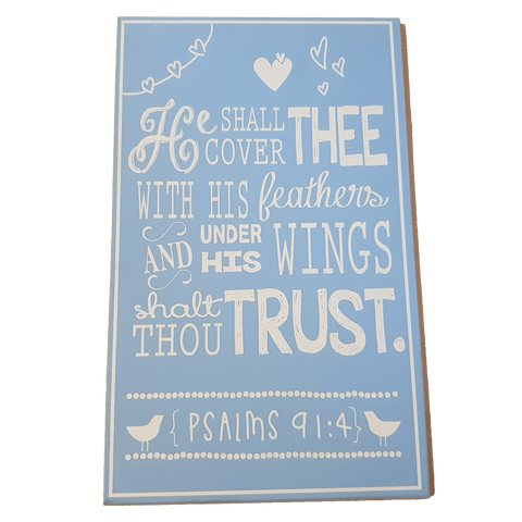 C&F Wooden He Shall Cover Thee (Blue) Quote Plaque