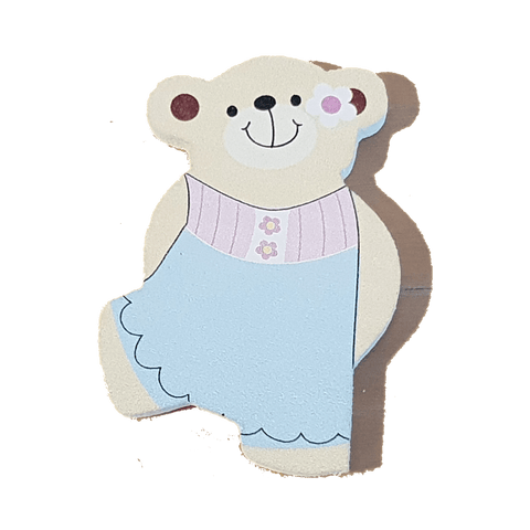 C&F Wooden Little Girl Bear Character - Flower Dress