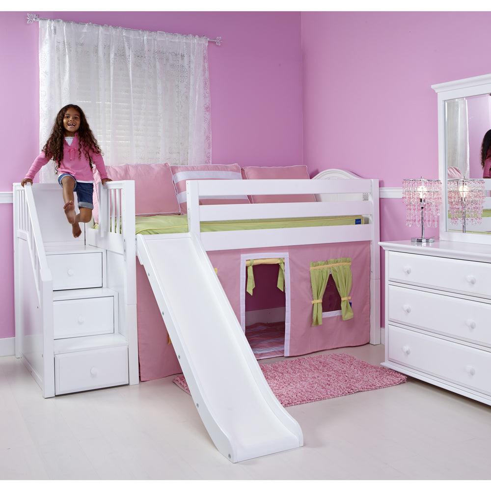 Maxtrix Low Loft w Front Slide (Ladder or Staircase) - fabric options - Kids Haven Maxtrix Low Loft w Front Slide (Ladder or Staircase) - fabric options - Kids Haven