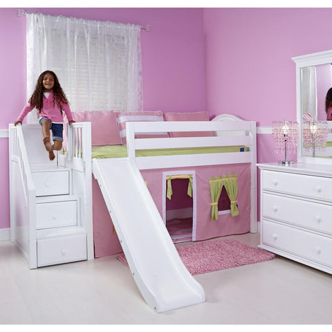 Maxtrix Low Loft w Front Slide (Ladder or Staircase) - fabric options - Kids Haven Maxtrix Low Loft w Front Slide (Ladder or Staircase) - fabric options - Kids Haven
