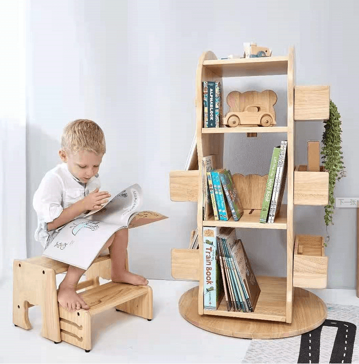 Revolving solid wood bookcase deals