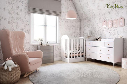 Modern scandinavian style decor of cozy baby room