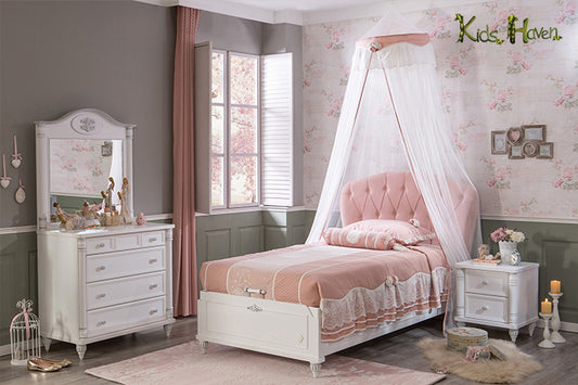 Pink and floral-themed fantasy room