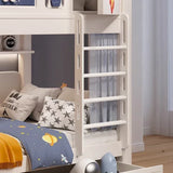 Close-up view of the sturdy ladder for easy access to the upper bunk of the spaceship-themed full-height bunk bed, emphasizing safety and functionality