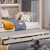 Spaceship-themed full-height bunk bed with a pull-out storage, featuring cozy bedding and decorative accents