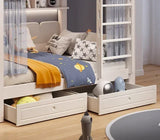 Lower bunk and storage drawers of the spaceship bunk bed for kids