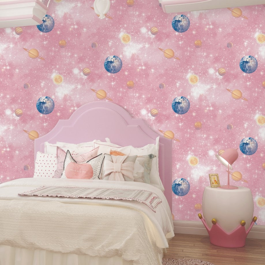 Planets with Pink Galaxy Wallpaper (The One 6838-1J)