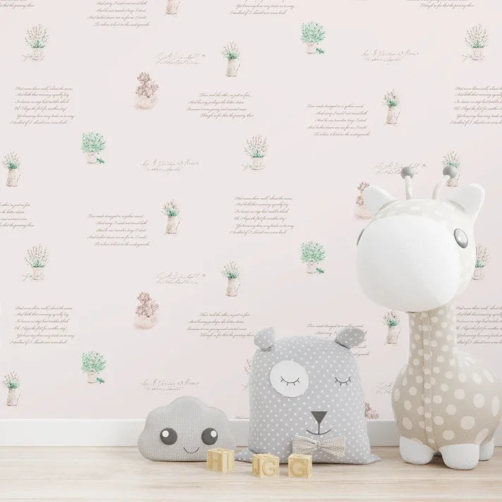 Pastel Plant and Script Wallpaper (Galaxy 7821-1J)