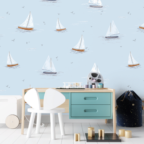 Boat in Blue Sea Wallpaper (V-Concept 7950-1J)