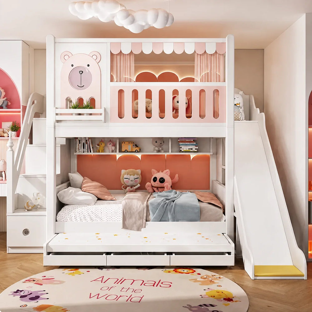 Nukhome Pink Bear Bunk Bed (707-1 Pink)