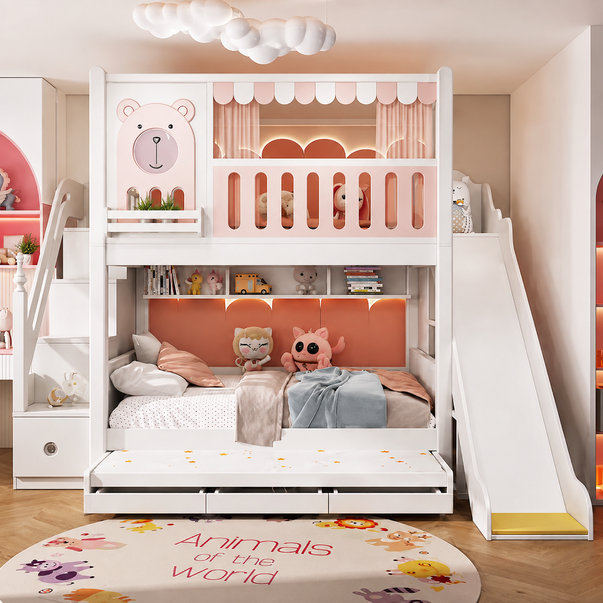 Nukhome Pink Bear Bunk Bed (707-1)