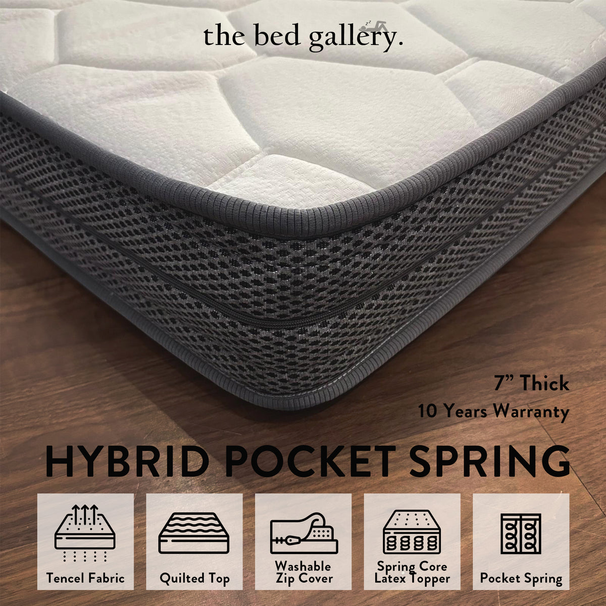 The Bed Gallery 7" Hybrid Pocket Spring Mattress (Various Sizes)