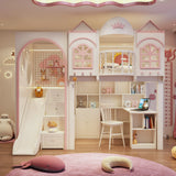 Children's room with a castle-themed bed and slide