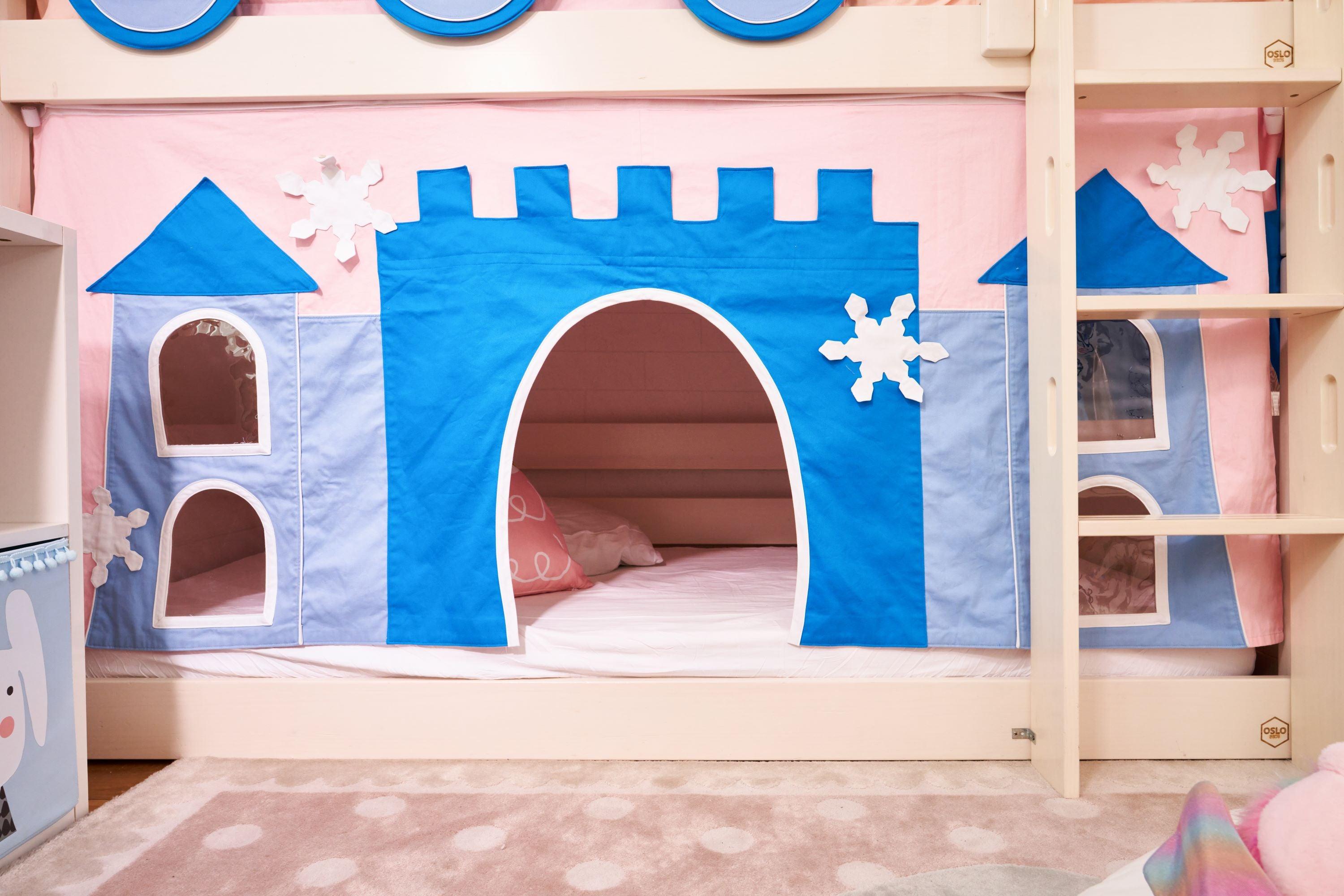Snuggle Blue Castle Underbed Curtains - Kids Haven