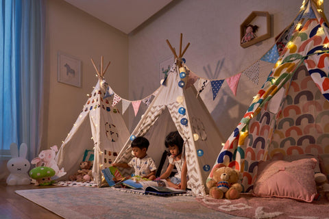 PETIT Bold Pink & White Teepee with Light (mat sold separately) - Kids Haven