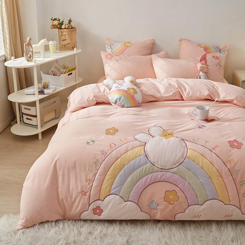 Snuggle Rainbow & Rabbit Bedsheet Set - Kids Haven