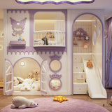 Children's bedroom with a castle-themed bed and slide