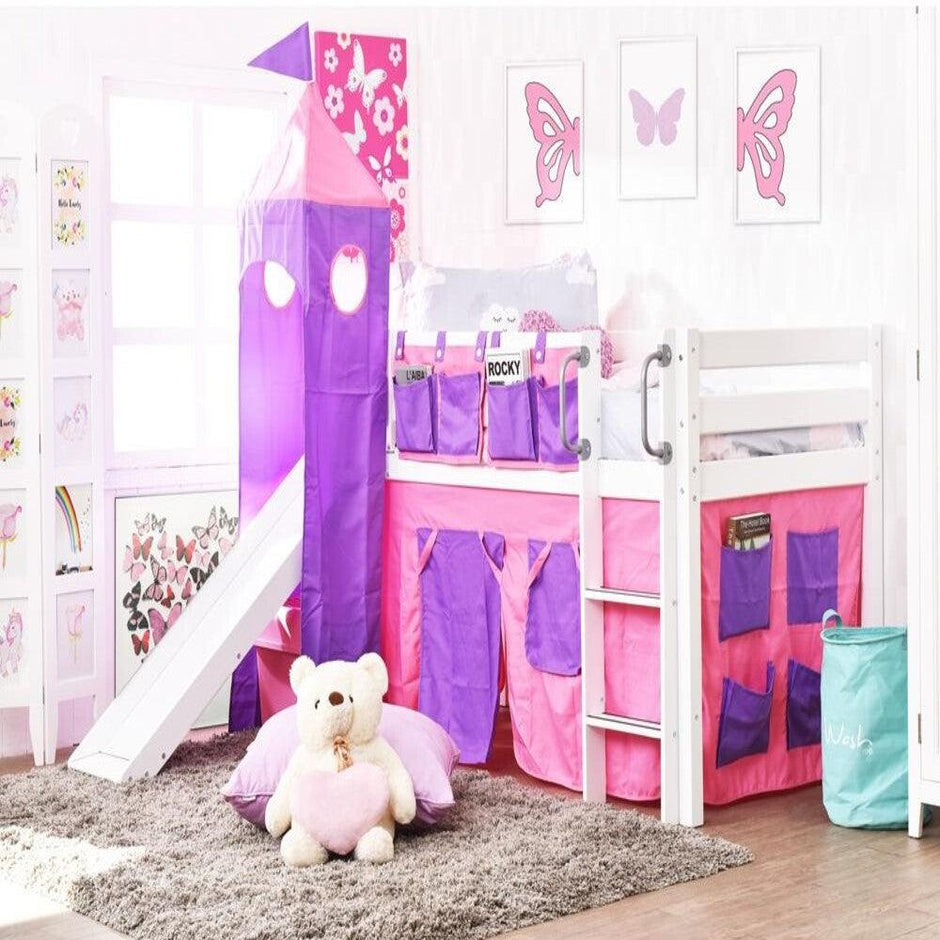 Dreamers low loft bed with slide cheap