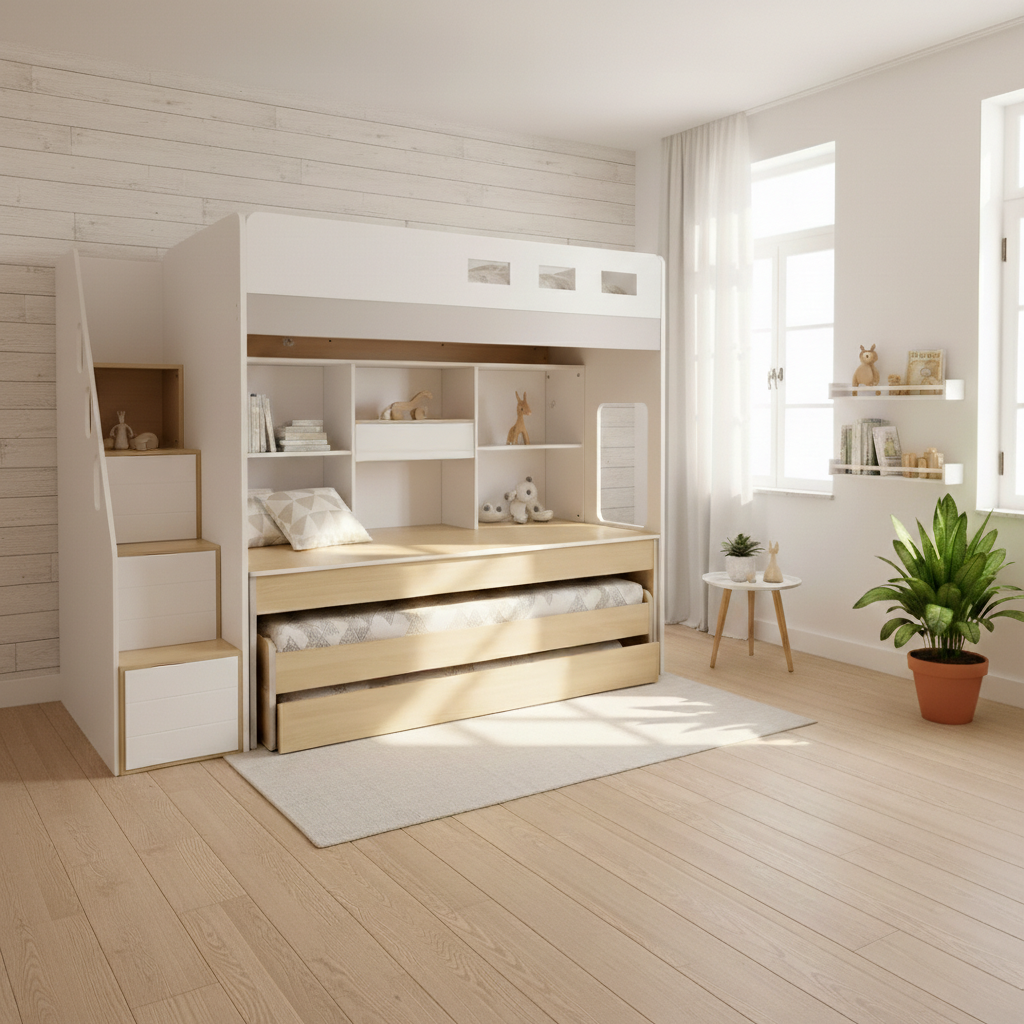FIJN Trivera Loft Bed with Study Desk and Pullout Bed