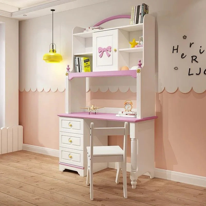 HB Rooms Pink Ribbon Study Desk with Unit