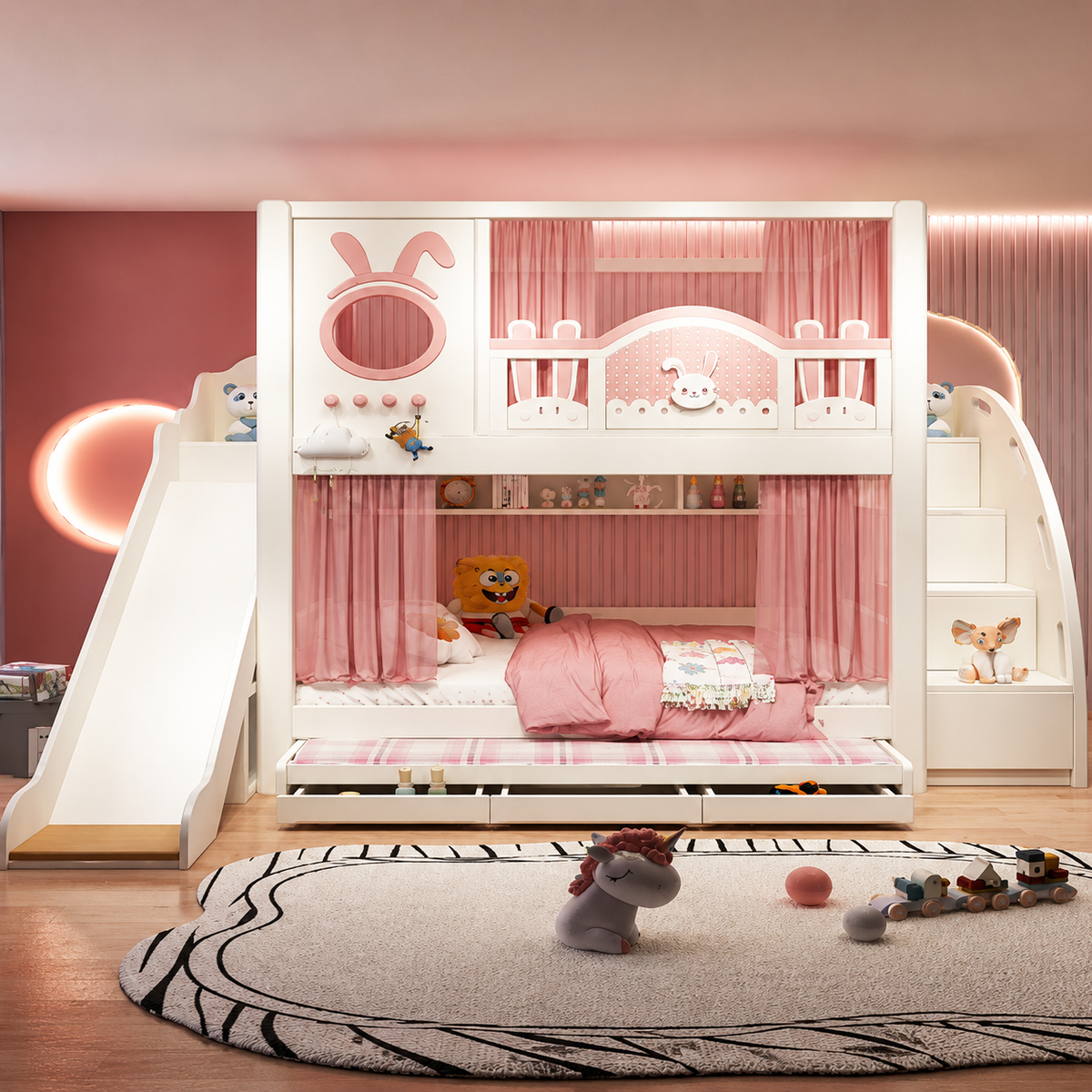 Nukhome Pink Rabbit Bunk Bed (710-4)