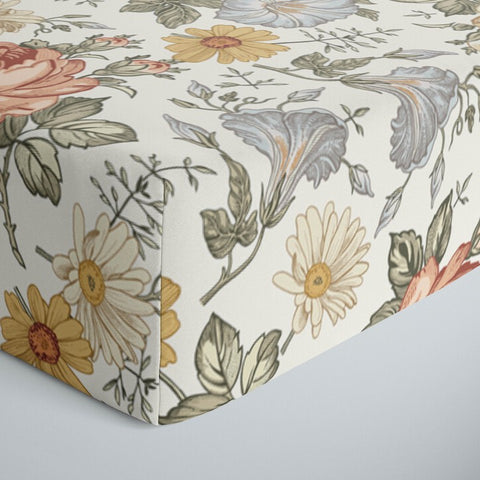 lullypop Fitted Cot Sheet (130x70cm) - Vintage Bloom
