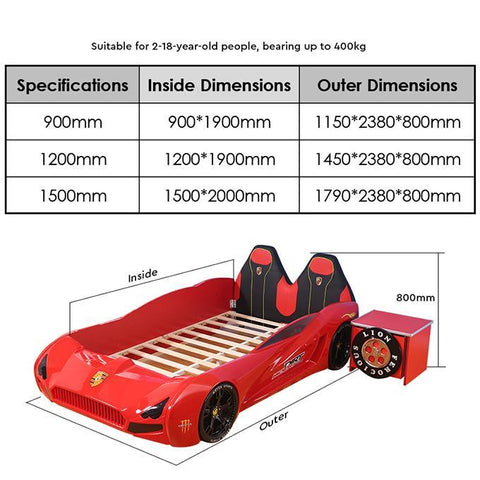 HB Rooms Grand Prix T300 Professional Car Bed (with lights and sound) (Red, Blue or Yellow) (Single or Double) - Kids Haven