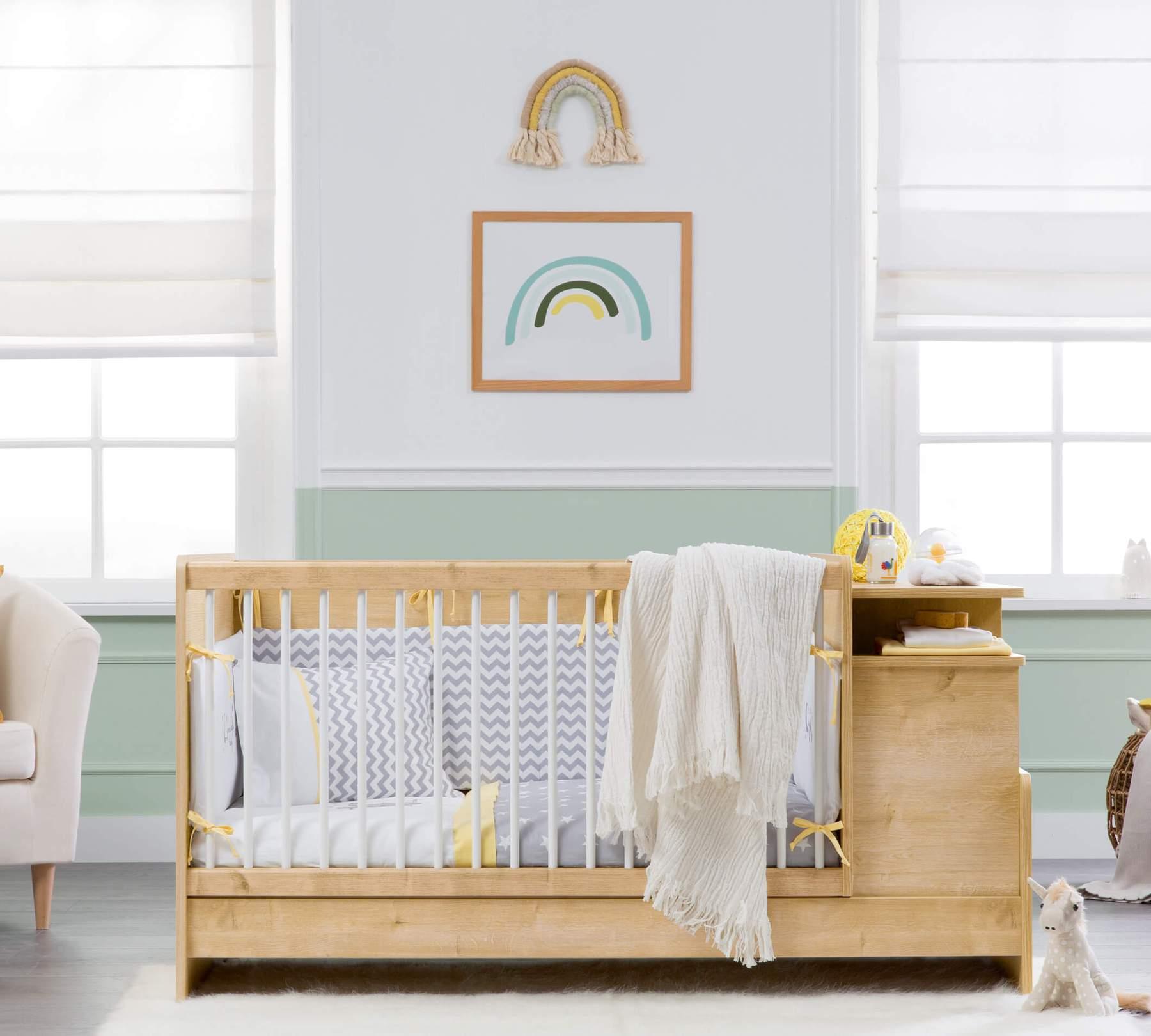 Cilek Mocha Baby Convertible Baby Bed With Table Oak (70X110-70X140 Cm) - Kids Haven
