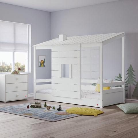Montes White Wooden Roof Bedstead (90x200 Cm) - Kids Haven