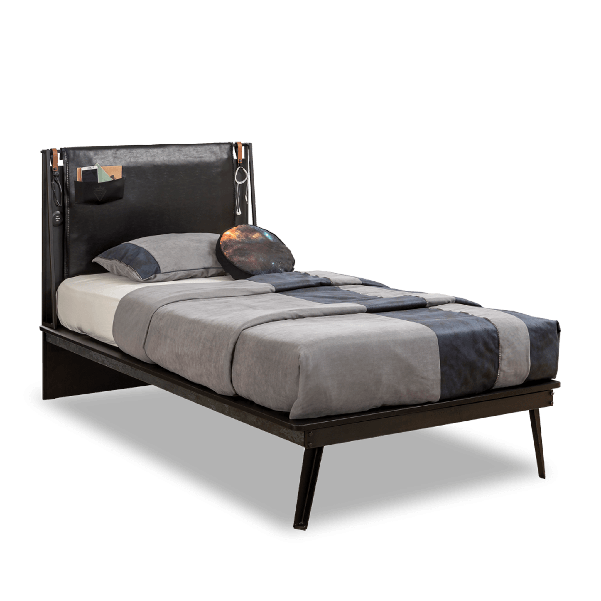 Cilek Dark Metal Line Bed (100X200 Cm Or 120X200 Cm - With Pull Out Options)