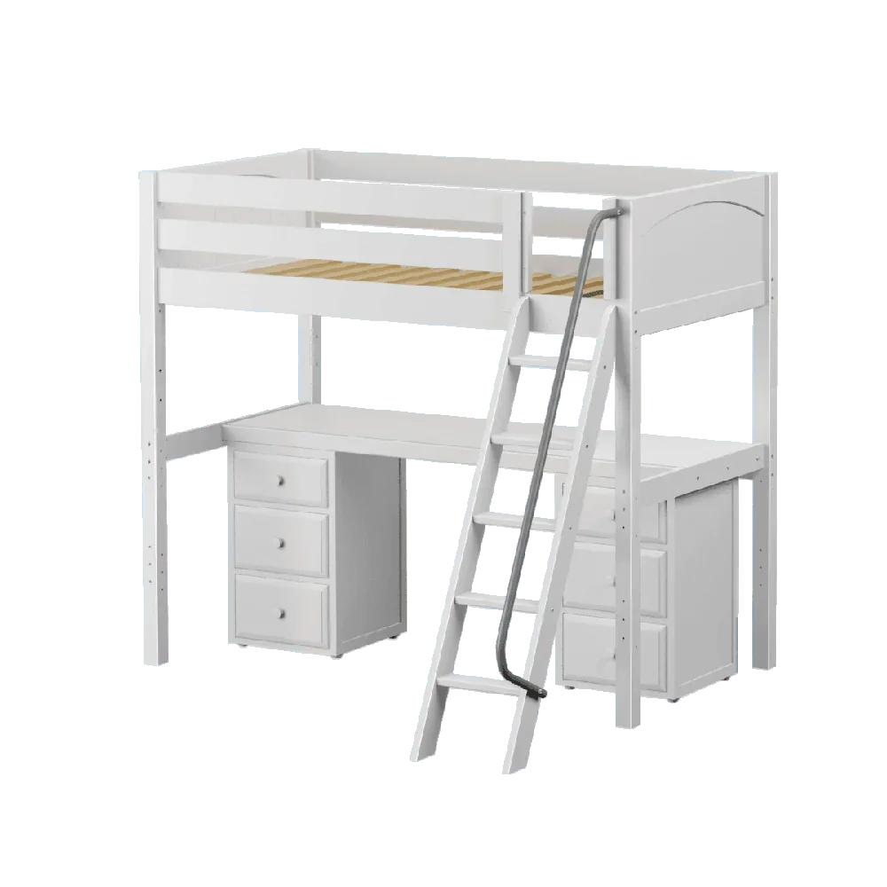 Maxtrix Ultra High Loft w Front Angled Ladder w Table w 2 Drawers - Kids Haven