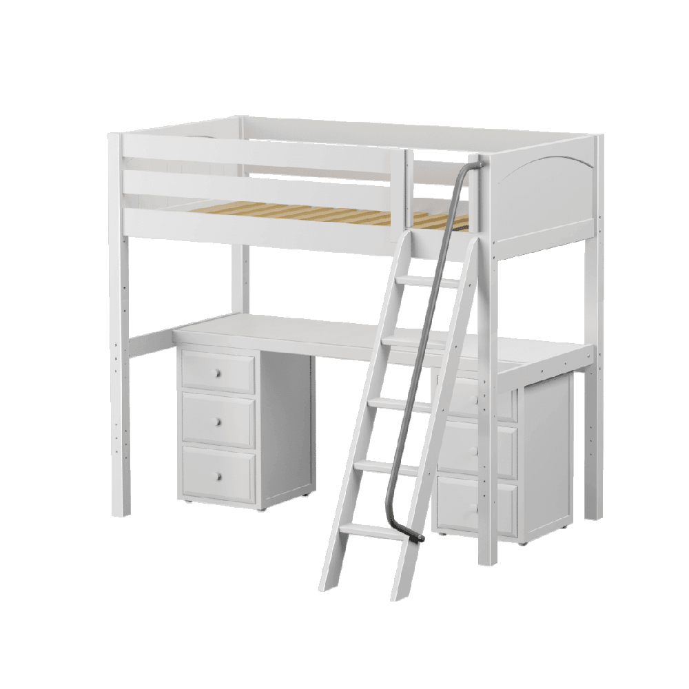 Maxtrix Ultra High Loft w Front Angled Ladder w Table w 2 Drawers - Kids Haven