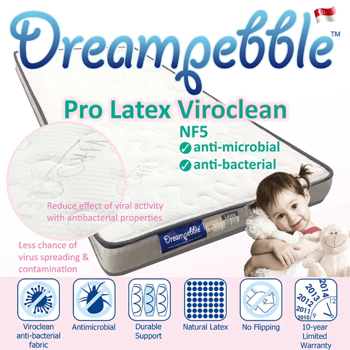Dreampebble 5" Pro Latex Viroclean Pocketed Spring Mattress - Kids Haven