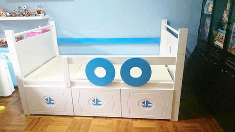 Oslo Nautical Raised Bed with Ladder and 2 Drawers - Kids Haven