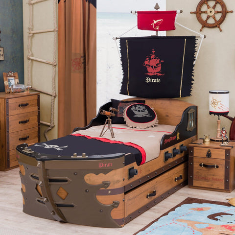 Cilek Pirate Ship Bed (S-90X190 Cm) With Pull-Out Bed (90X180 Cm)