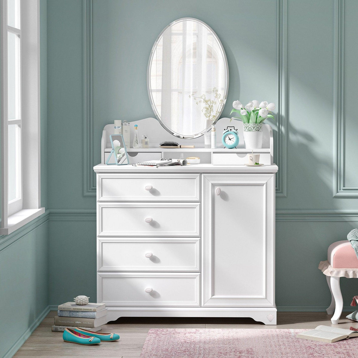 Cilek Rustic White Dresser With Mirror