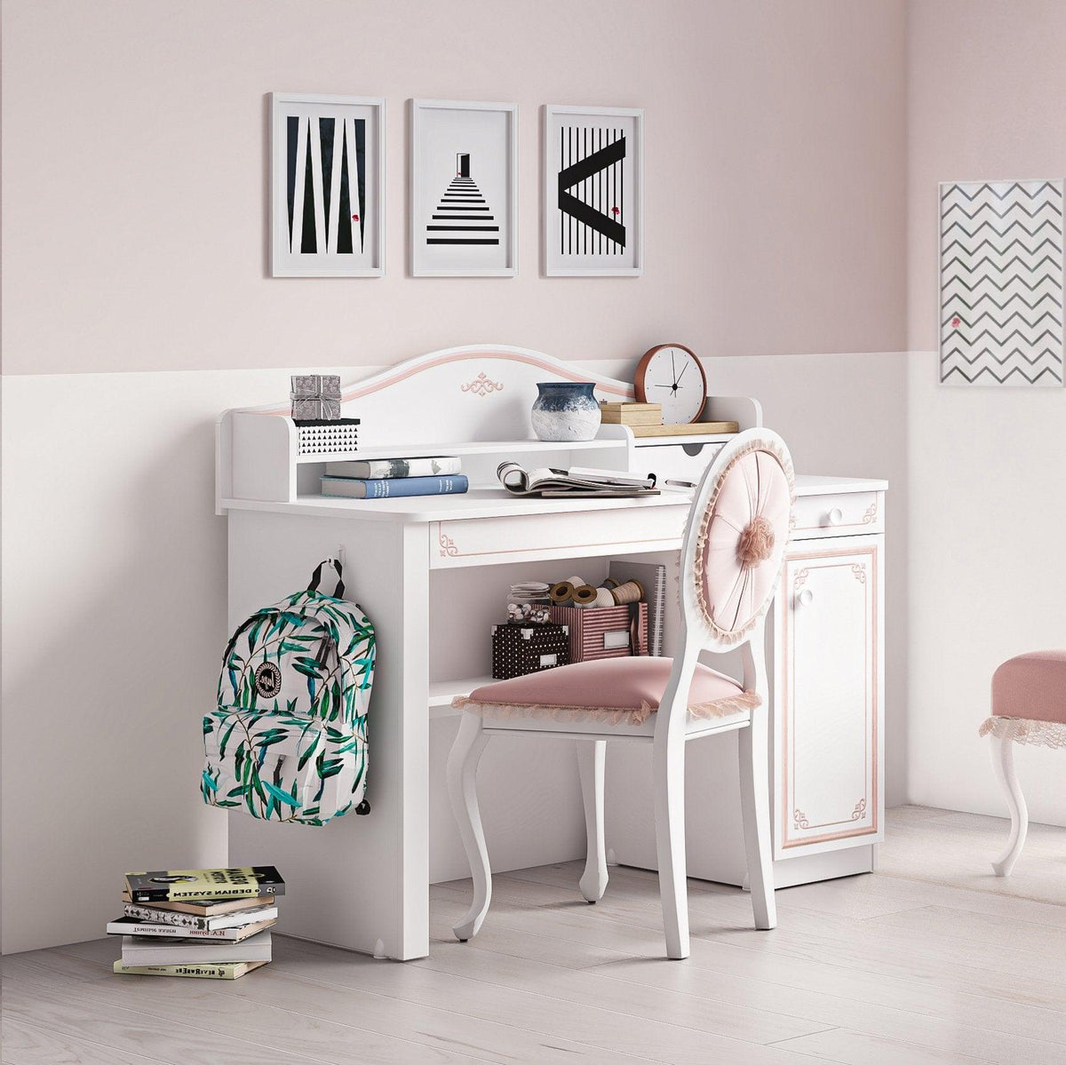 Cilek Selena Pink Study Desk With Small Study Unit