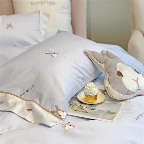 Snuggle Blue & Grey Rabbit Bedsheet Set (Queen / King) - Kids Haven