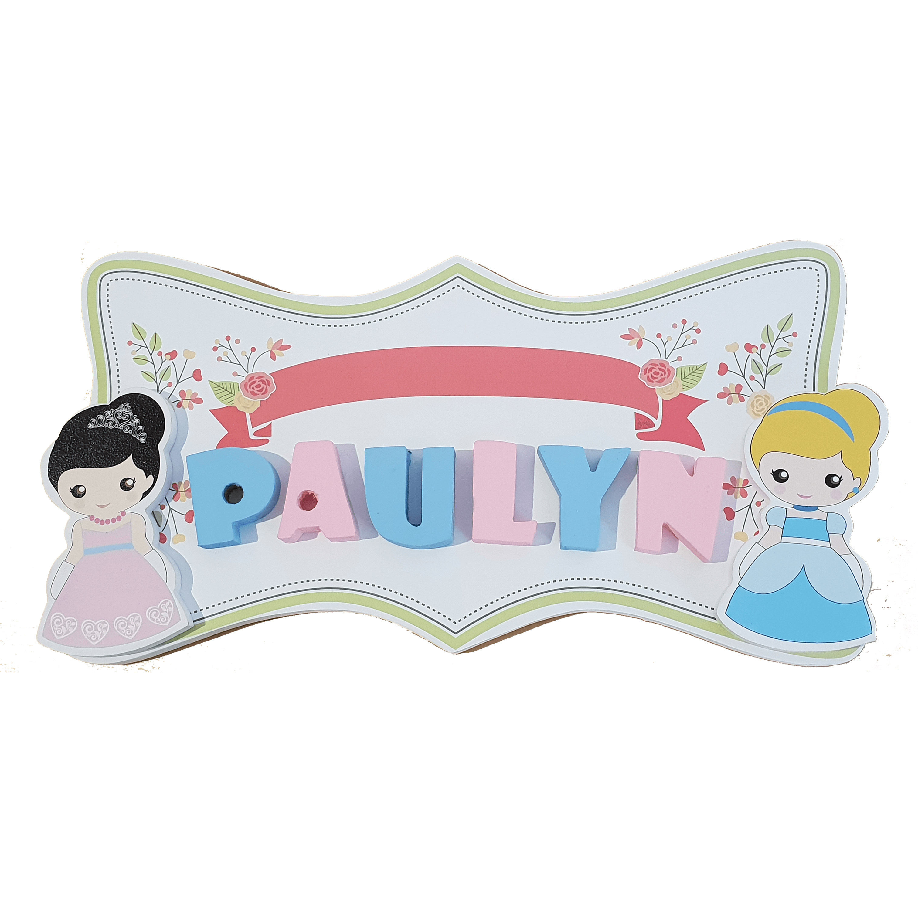 C&F Wooden Floral Garden Ribbon Name Plate