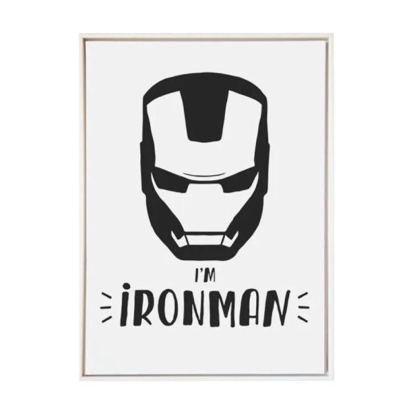 Wooden Frame-Iron Man Black & White