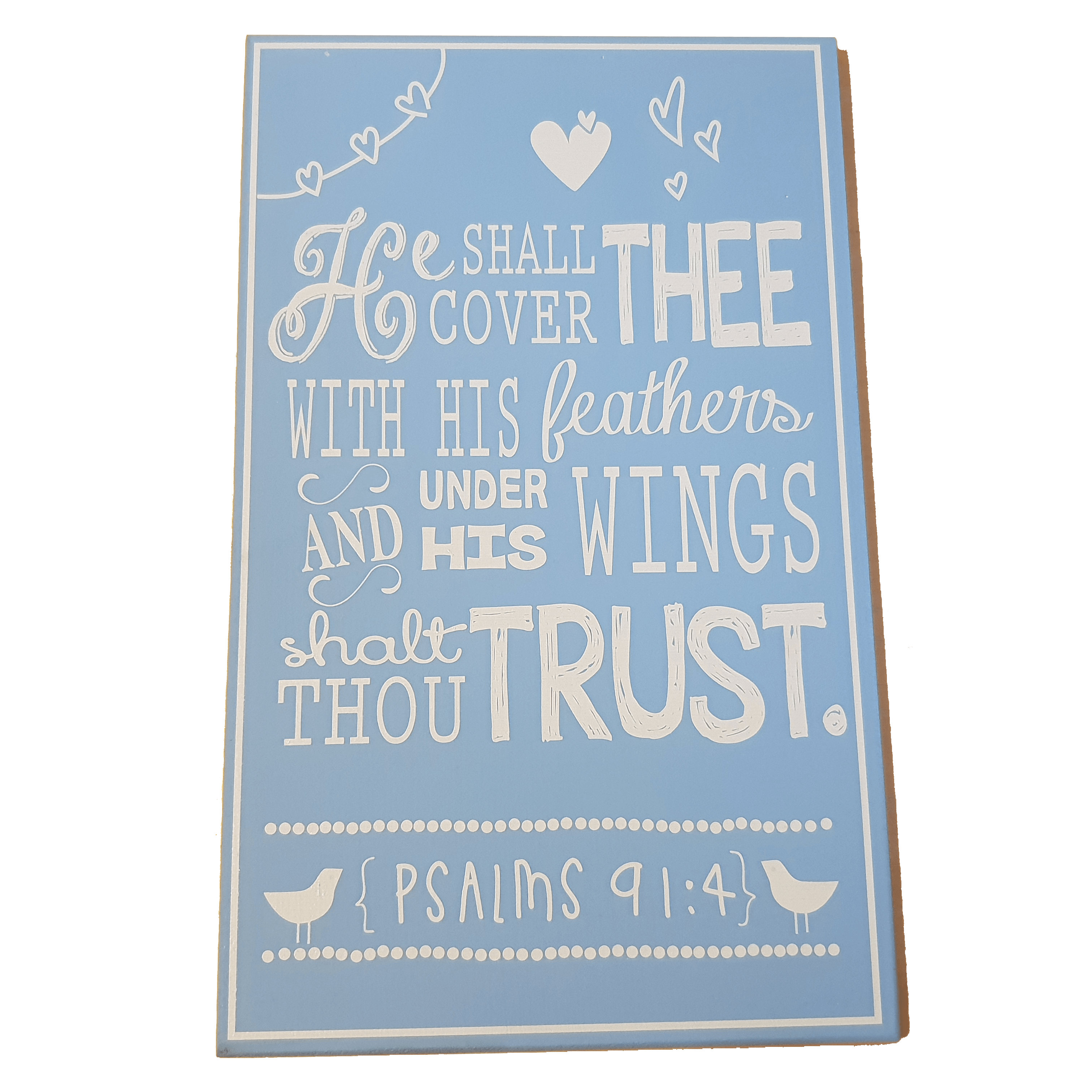 C&F Wooden He Shall Cover Thee (Blue) Quote Plaque