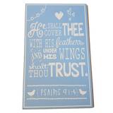 C&F Wooden He Shall Cover Thee (Blue) Quote Plaque