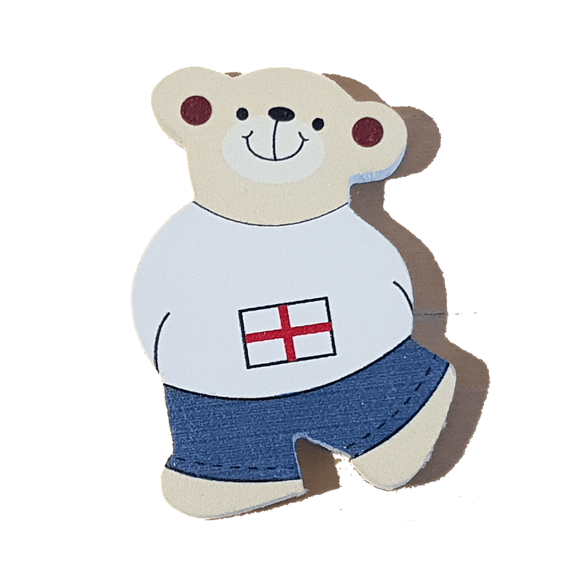 C&F Wooden Little Boy Bear Character - English Flag